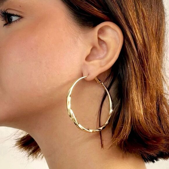 18K Gold Plated Chunky Big Circle Drop Hoop Earrings 925S Sterling Silver - Picture 11 of 13